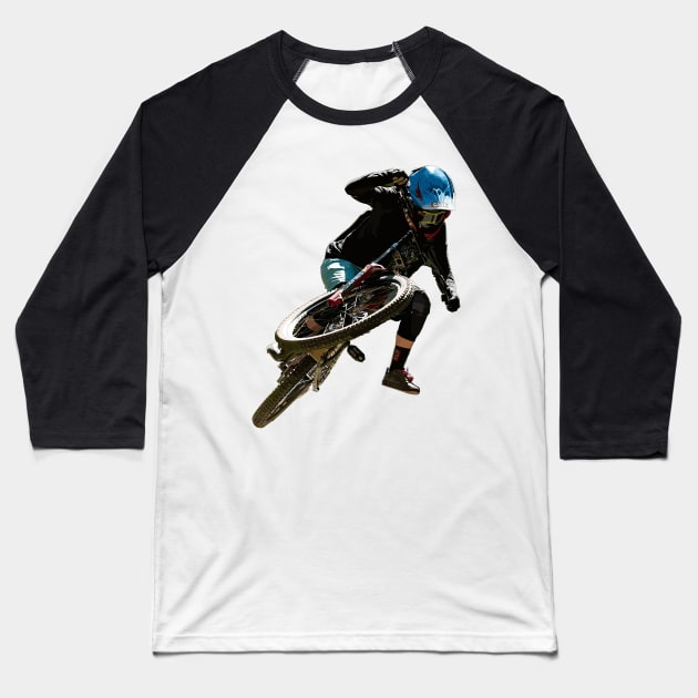 Downhill Mountain bike jump Baseball T-Shirt by Darkside Labs